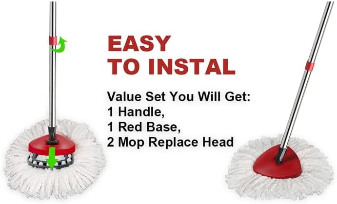Miniatura 7 de Juego de 2 cabezales de repuesto para trapeador giratorio, 1 base, 1 mango de trapeador (30-58 pulgadas), juego combinado de trapeadores compatibles