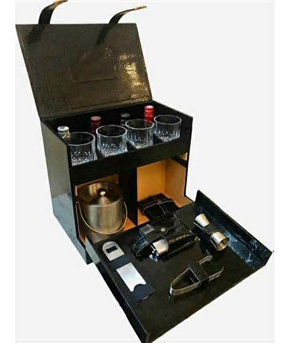 Sponsored Ad - Premium Portable Bar Accessories Set with 4 Glasses, Ice Bucket, Shaker, Peg Measurer, Black (King Size Brown)