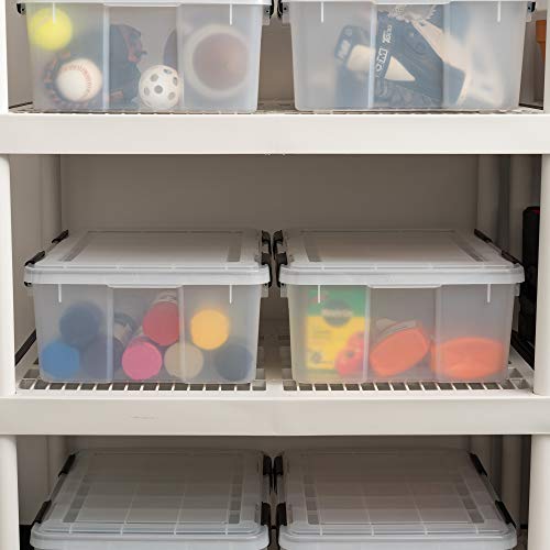 Image of IRIS USA WeatherPro 31 Qt Storage Bins with Lids, 6 Pack, BPA-Free Plastic Gasket Box with Tight Latch and Seal, Stackable Nestable Tote Tub - Clear /Black