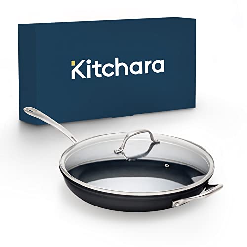 Kitchara Hard Anodized 12 Inch Fry Pan, Aluminum Non Stick Skillet with Glass Lid