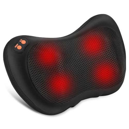 Birshe Shiatsu masajeador, Masajeador Almohada Cojín de Masaje Eléctrico con Calor, rotación de 360°, 3 velocidades, Cojín de Masaje Shiatsu Masajeador de Cuello para Cintura, Hogar y Oficina