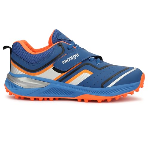 Image of PRO KVH Plus 2.0 Cricket Shoes for Men's White Red Orange Blue - Fast Strap Rubber Spikes, Lightweight,Performance, Comfort, and Durability Shoe for All-Round Performance