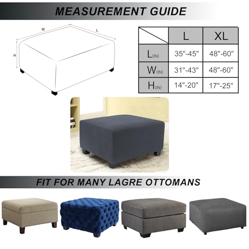 Image of NeColorLife Stretch Ottoman Cover Square Oversized Soft Knitted Jacquard Thick Covers for Large Square Ottoman Storage Stool Furniture Protector Dark Grey X-Large