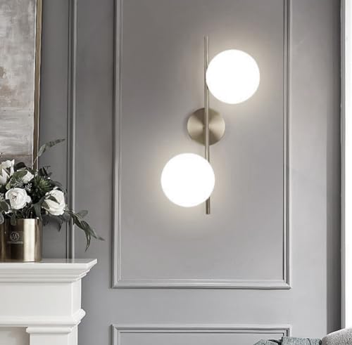 Partenopea Applique vintage in metallo e ampolla in vetro eleganza retrò design classico con porta lampadine G9 per illuminare la parete di casa, bar, ristorante (2 Palle Luce fredda 6500K)