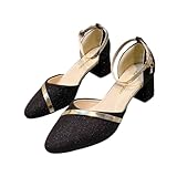 [3MDGHD] パンプス 靴 シューズ レディース ローヒール 歩きやすい 履きやすい 華やか パーティー 結婚式 人気 定番 ストラップ くつ しゅーず ぱんぷす 疲れない 痛くない 脱げない フォーマル ヒール あり 低い 低め パーティ かわいい キラキラ 春 夏 秋 冬 黒 ブラック black (ブラック, 日本の靴のサイズ寸法, 大人, 数値, 23.0 cm)
