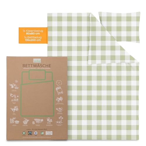 OMHU Ropa de cama Renforce de 135 x 200 cm, con certificado GOTS, ropa de cama acogedora de algodón orgánico, juego de cama con 1 funda nórdica de 135 x 200 cm y 1 funda de almohada de 80 x 80 cm