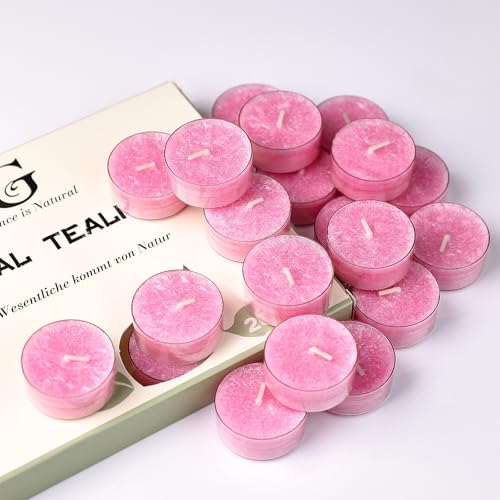 20 Bougies Chaudentes Parfumées, Parfum de Rose, Durée de Combustion 5 Heures, Bougies Colorées à la Cire Végétale, Coffret Cadeau, Lot de Petites...
