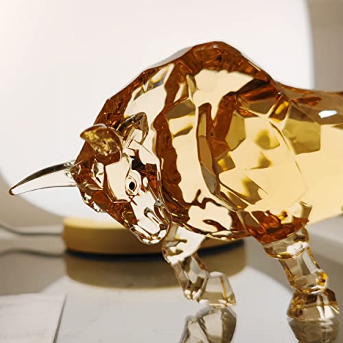 Hozuso Acrylic Wall Street Bull Statue Fengshui Bull Figurine Acrylic Lucky Stock Market Sculpture Home Office Desk Decorative Ornament (Amber) #TOP5