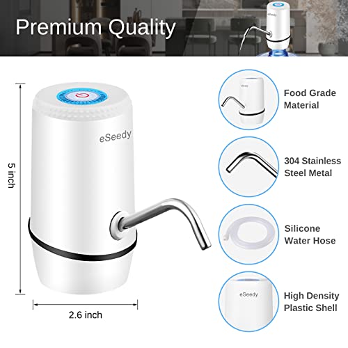 Water Pump for 5 Gallon Bottle, USB Charging Automatic Water Dispenser with Rechargeable Battery, Portable Electric Drinking Water Jug Pump for Home, Kitchen, Living Room, Office, Camping - White - Image 4