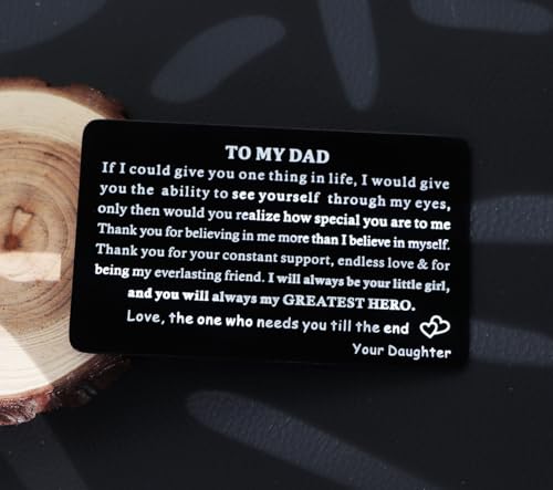Fathers Day Metal Wallet Card for Dad from Daughter or Son Remind Dad How Much He Means to You with This Engraved Card Dad Birthday Gift (Always My Greatest Hero)3