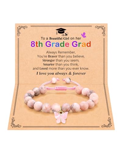 Image of 8th Grade Graduation Gifts for Girls Class of 2024 Middle School Congratulations Graduation Grad Graduate Bracelet Gift for Girl Daughter, 6inches, J-P Butterfly-8th Grade-03