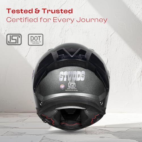 Image of STUDDS Helios ISI and DOT Certified Full Face Helmet with Antifog 100 Lens, Sporty Spoiler (Gun Grey - XL)