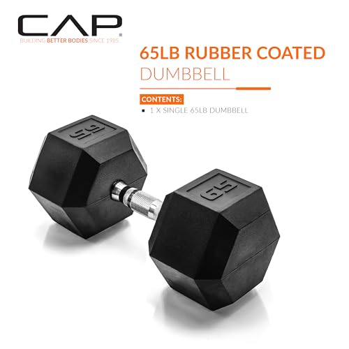 Image of CAP Rubber Coated Dumbbell Weights, Free Weights for Home Gym Strength Training, Anti-Roll Hex Dumbbells with Black, Chrome & Comfort Grip Handles, Singles