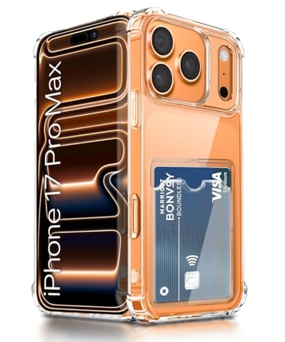 Image of WOW IMAGINE Transparent Back Cover Case for iPhone 17 Pro Max | Flexible Built-in Slim Card Pockets Wallet | 360 Camera Protection TPU | Soft Silicone Mobile Cover - Transparent
