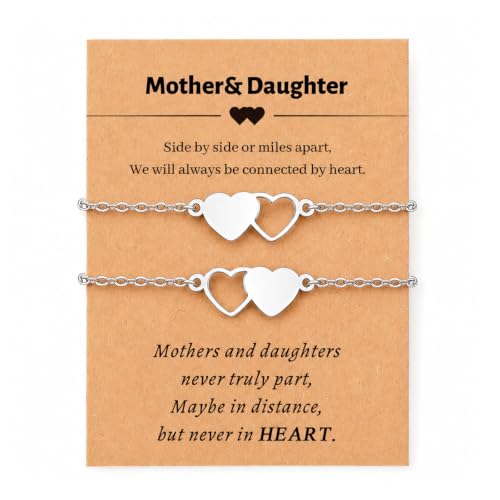 Image of Mother Daughter Bracelets Set for 2 Matching Heart Bracelets for Mother and Daughter to My Mom Bracelet Birthday Mothers Day Gifts for Mom Daughters