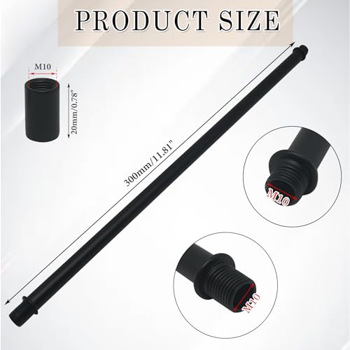 Image of 2pcs Black M10 Straight Pipe Lamp Stem Kit with Connector,Threaded Extension Rod Metal Lamp Parts Replacement,with 2pcs M10 Connector(Length:300mm /11.81 inch)