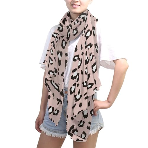 OTVEE Silk Like Scarf Seamless Pink Leopard Skin Print Scarf Soft Lightweight Chiffon Scarf Shawl Wrap for Women4