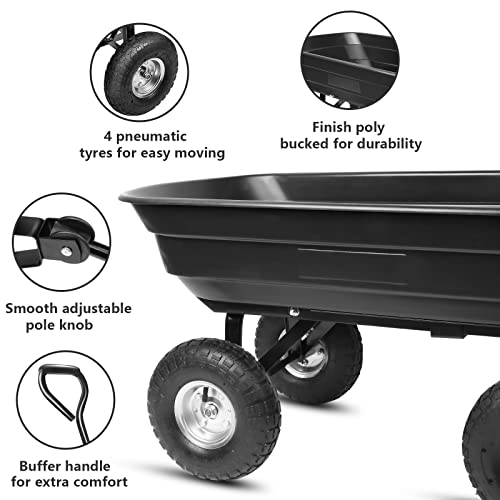 Garden Dump Cart Heavy Duty Utility Wagon Carrier With Pneumatic Tires 600Lbs For Gardening Lawn Yard Trolley Cart, Black #TOP5
