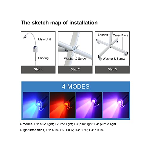 Image of 4 Colors Teeth Whitening Machine, Professional LED Teeth Whitening Light, Mobile Dental Teeth Whitening Bleaching Lamp, Cold Light Tooth Whitener 4 Modes with Remote Control, Floor Stand Type (Red)