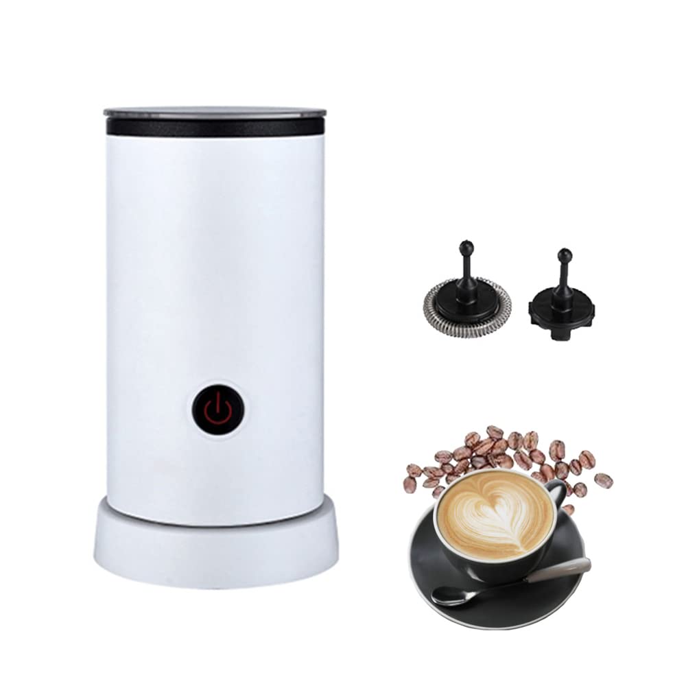 Spieniacz do mleka, elektryczny spieniacz do mleka i parownica z 2 trzepaczkami, podgrzewacz mleka 3 w 1 i spieniacz do kawy, mleka, latte, cappuccino, gorącej czekolady (biały)