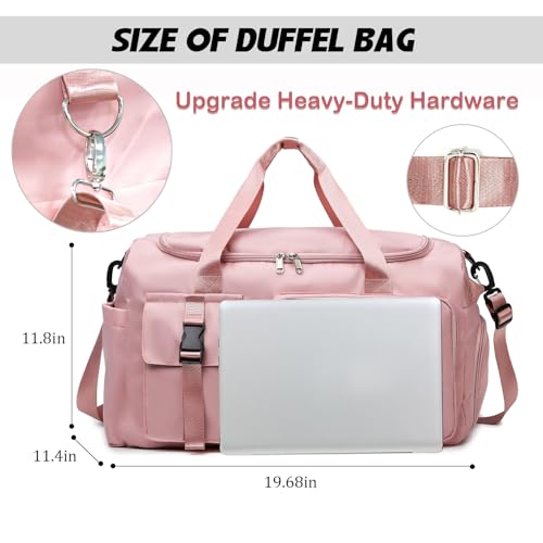 Gym Duffle Bag for Women Men, Sports Backpack with Wet & Shoe Compartment, Fitness Overnight Weekender Bag for Yoga, Swim, Travel (Style B, GreenPink) - Image 4
