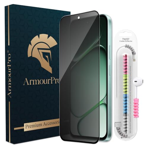 Image of ArmourPro Privacy Tempered Glass for OnePlus N6, Anti Spy Anti Peeping Screen Protector, Edge-to-Edge Full Coverage, 9H Hardness with Cable Protector | Black