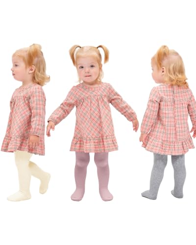 Image of Stelle Toddler Girls Tights Baby Cable Knit Stockings Thick Cotton Legging | Thick Cotton Legging, Winter Warm Pantyhose, Footed, Thermal, Ribbed, Sweater Panty Hose, Under Dress, 3 Pairs, 12-18 Months