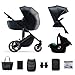 Kinderwagen Kinderkraft Prime 2 + Babyschale + Schutzhülle für Auto Mink Pro, Venezianisches Schwarz
