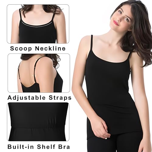 Image of Ibeauti Womens Camisole with Shelf Bra Cotton Tank Top Adjustable Spaghetti Straps Cami Tops 3 Packs