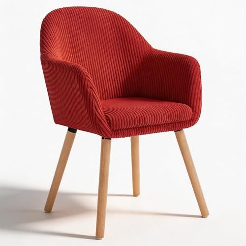 WOLTU Esszimmerstühle 1er Set, für Schlafzimmer Küche Wohnzimmer, Küchenstühle gepolstert Modern, mit Armlehnen, Massivholzbeinen, Sitzfläche aus Cord, Rot