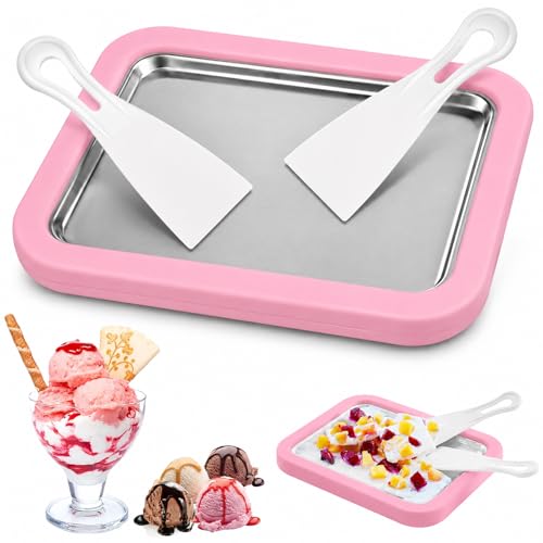 Fabricante de rollos de helado, Heladera Instantánea con 2 Espátulas, Ice Cream Rolls Maker Machine, Máquina de Helado Con Placa de Hielo Para Rollos (rosa)