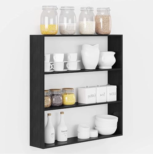 Image of Dime Store Wooden Kitchen Shelf Racks Wall Shelf Rack for Kitchen Storage Boxes Spice Jars Rack Wall Mounted (Standard, Black)
