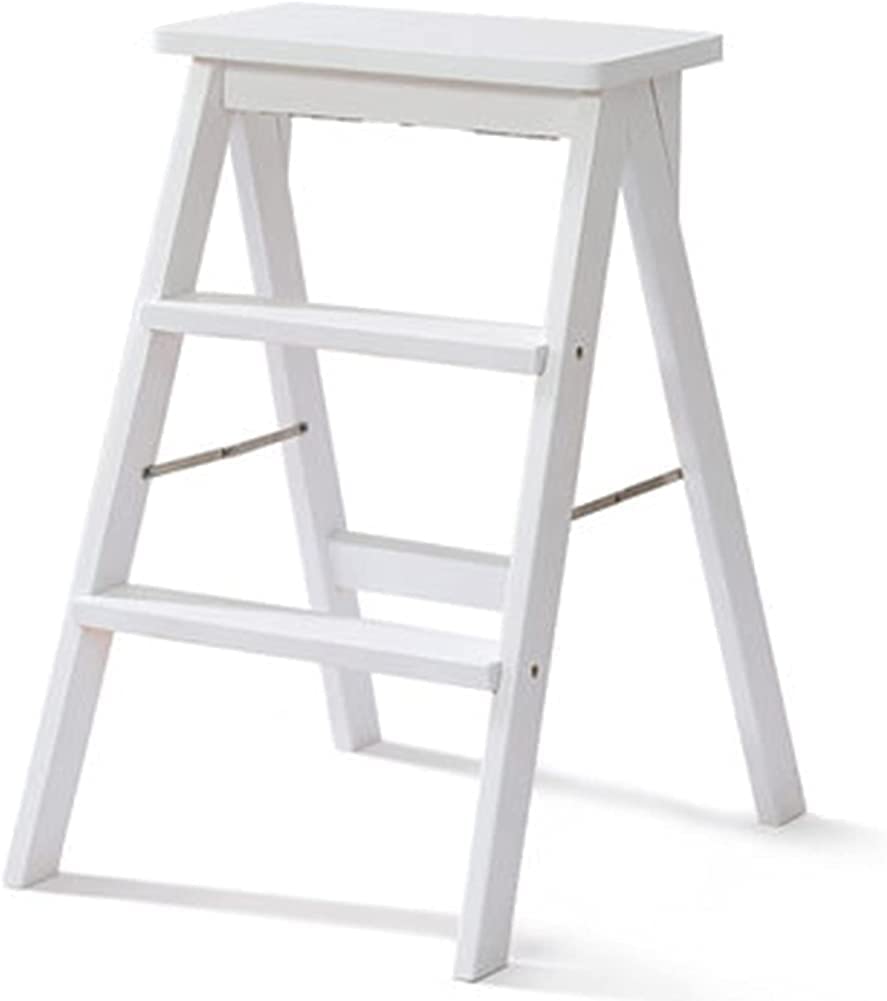 Escabeau pliable 3 marches en bois stable et portable pour la maison