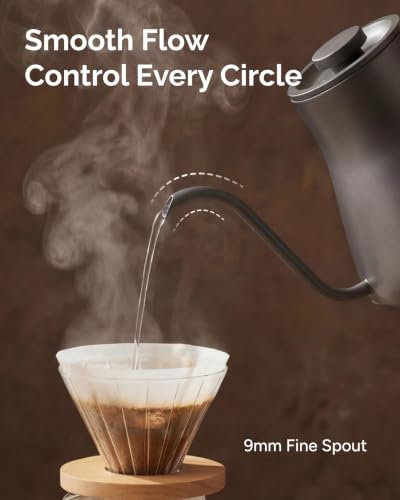 Image of INTASTING Gooseneck Electric Kettle with Precise ±1℉ Temperature Control, Wood-Accented Handle, Stainless Steel Interior, Quick Heating Pour Over Kettle for Coffee & Tea, 0.9L, Matte Grey