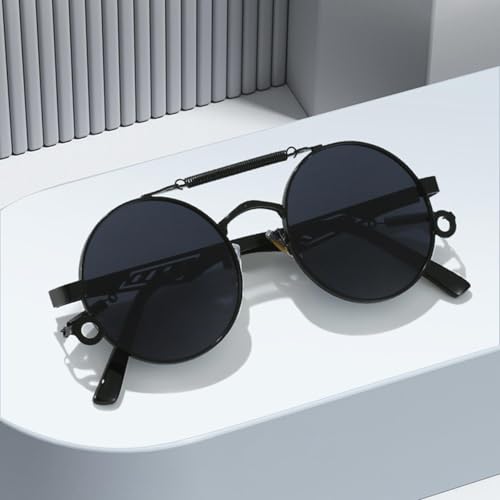 Lunettes de soleil rondes rétro en métal double pont unisexes - 3