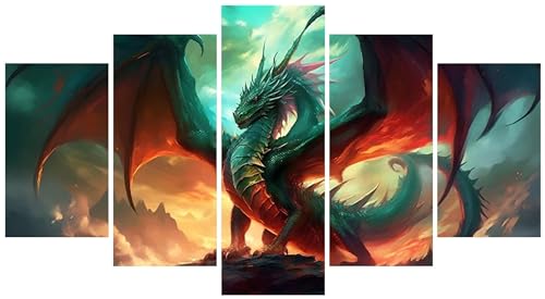 Kit broderie diamant grand format dragon 5 pièces pour réduire le stress par l'art