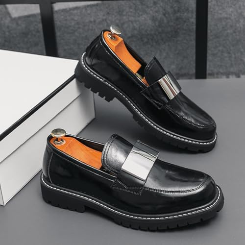 Men's Fashion Metal Buckle Slip-On Penny Loafers Comfortable Soft Leather Platform Chunky Heel Business Casual Formal Shoes2