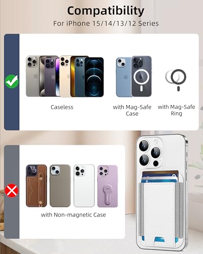 Image of HiWe for Magsafe Wallet, Magnetic Card Holder for iPhone 15 /14 /13 /12 Series, Leather Wallet, Fit 6 Cards, RFID Blocking, White