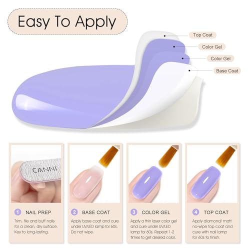 Image of CANNI 9ml Soft Purple Gel Nail Polish, High Gloss UV LED Soak Off Gel