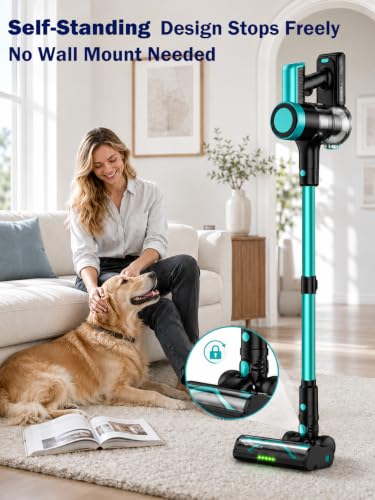 Image of Cordless Vacuum Cleaner, 500W 55KPa 10-in-1 Self-Standing Stick Vacuum with Smart LED Display, Vacuum Cleaners for Home, Pet Hair, Carpet, Hard Floors and Car