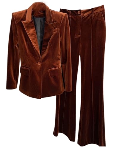 Women's Velvet Suit One Button Peak Lapel Jacket and Pants for Office Lady Dinner