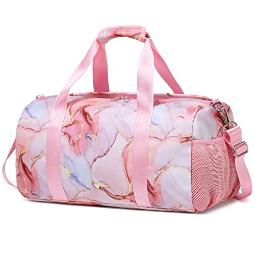 Sac De Sport Fille Bleu Marbré Avec Compartiment à Chaussures – 46x20x22 Cm, Léger, Polyester, Pour Natation, Danse