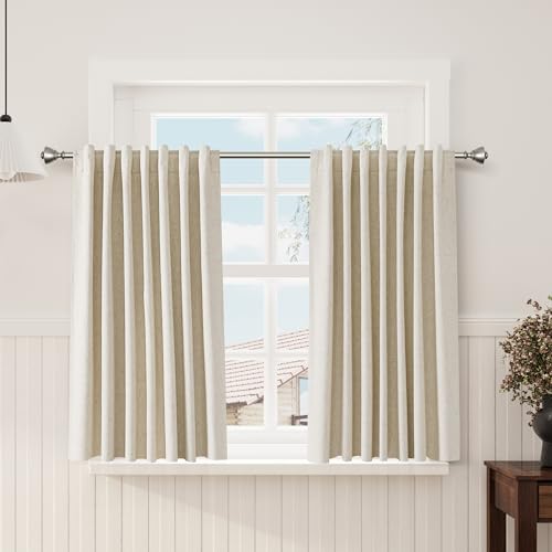 Image of Nanspring Beige 100% Blackout Linen Curtains 54 Inch Length for Bedroom Back Tab Thermal Insulated Country Farmhouse Decor Black Out Curtain for Living Room Dining Room Neutral Drapes 52x54, 2 Panels
