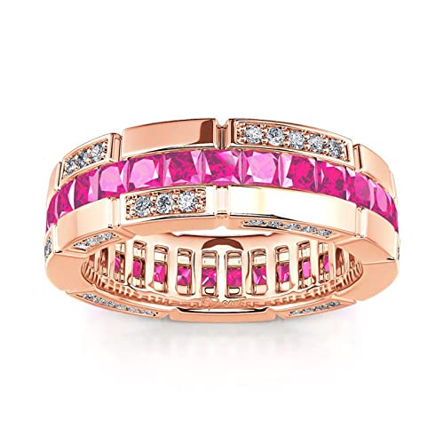 Jeulia Mens Wedding Diamond Band: Eternity Sterling Silver Ring Princess Cut for Women Men Wedding Band Stacking Engagement Ring Set with Jewelry Gift Box (Fuchsia, 11)