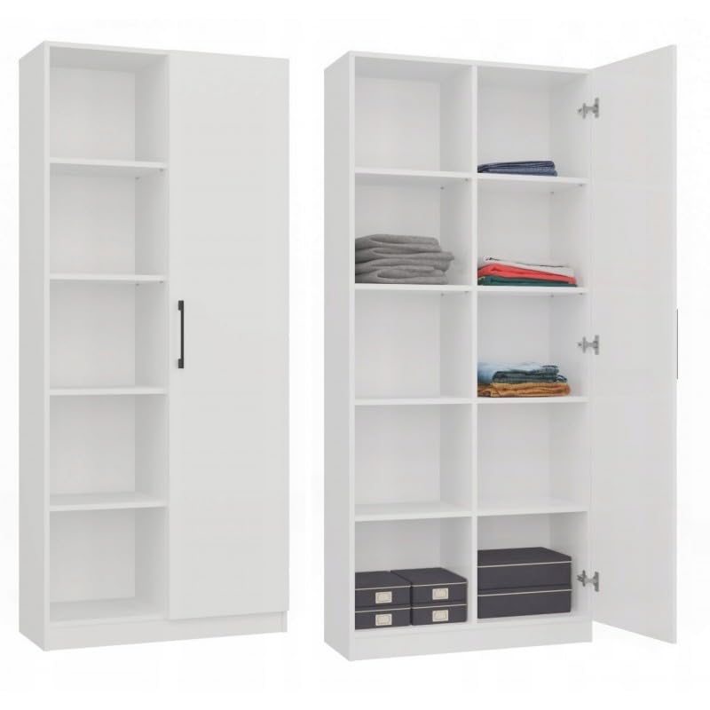 CDF Modernes Bücherregal Standregal mit 10 Ablagen, Hohes Büroregal Aktenregal teilgeschlossen mit Türen, 80 x 30 x 182 cm - Weiß