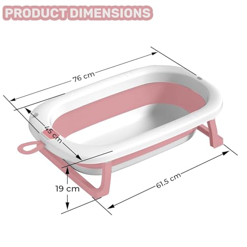 Image of Safe-O-Kid Tubbly Anti-Slip Folding Baby Bath Tub,with Support Cushion,Temperature Sensitive Plug,Portable Bathtub,Soap Tray,Easy to Store,Foldable Shower Pool for Kids Upto (0-4 Years),Pink