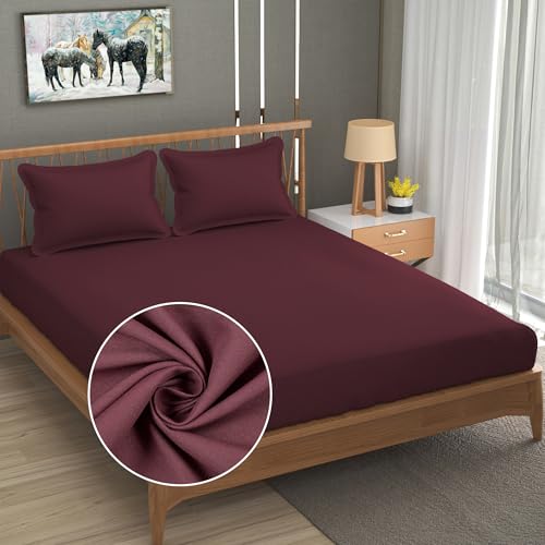 Image of FRESH FROM LOOM Soft Solid Plain 240 TC Queen Size Bedsheet Set - Anti Fade Bed Sheet with 2 Pillow Covers (Size- 90 x 95 inch | Piyaji| Solid)