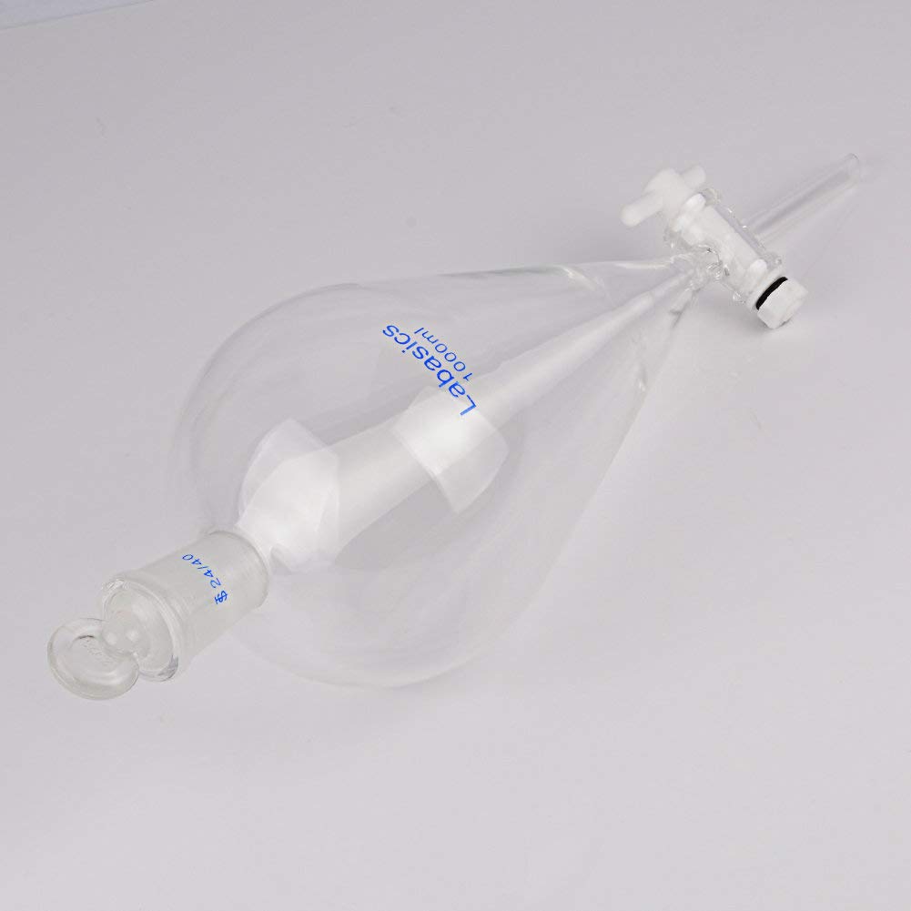 Labasics szkło borokrzemowe 1000 ml stożkowy rozdzielacz z korkiem PTFE - 1000 ml