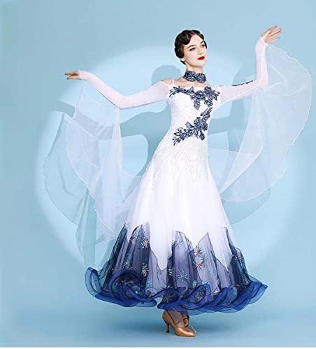 kzytamz White Ballroom Dance Dresses for Women,Slim Fit Long Sleeves  Dancing Outfit Flowy Skirt Modern Competition Costume, White, M : Buy  Online at Best Price in KSA