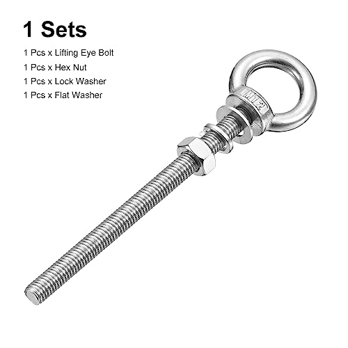 Image of uxcell Lifting Eye Bolt, 1 Set M12x150mm Eye Bolt with Nut Washer 304 Stainless Steel Shoulder Lifting Ring Eye Bolt for Hanging Item
